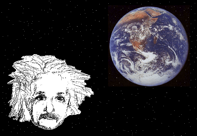 Einstein and Earth globe on star background